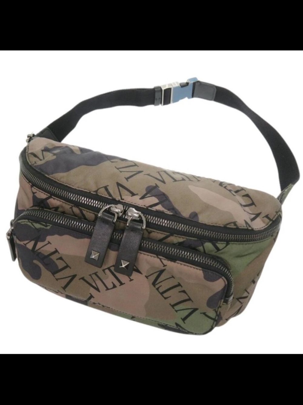 Valentino Garavani Camouflage Belt Bag in Green and Brown with Black Strap
